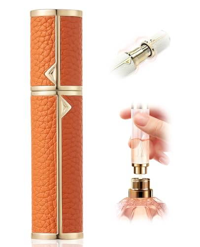 ASADAYS Parfümzerstäuber mit Magnetverschluss & Nebelfunktion 8ML Tragbarer Parfümspender aus Leder für Reise und Alltag (JT-Orange-8ML) von ASADAYS