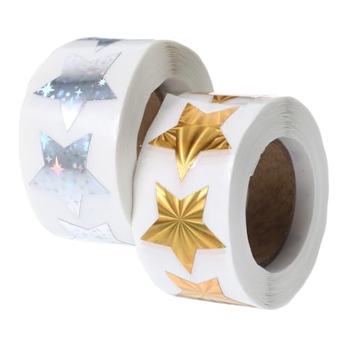 ASAKKURA 2 Rollen Selbstklebende Sternaufkleber für Geschenkverpackungen Dekorative Stern Sticker mit Kindgerechtem Design Leicht und Langlebig als Belohnungsetiketten von ASAKKURA