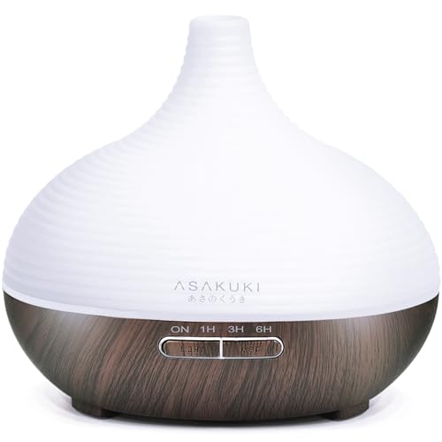 ASAKUKI Aroma Diffuser 300ml für Duftöle, Premium Ultraschall Luftbefeuchter Aromatherapie Öle Diffusor mit 7 farbigem LED Licht, BPA Free Schlafzimmer, Büro, Spa von ASAKUKI