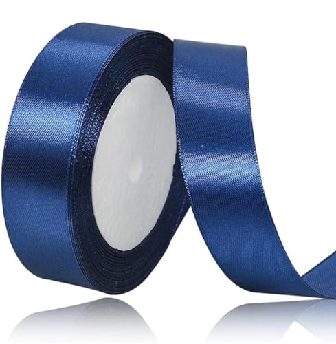 Geschenkband Dunkelblau 20 mm Breit,23 Meter Satinbänder Marineblau Stoff Schleifenband Kunsthandwerk,Hochzeitsdekoration, Weihnachten, Haarbögen, Blumensträuße, Geburtstag und Geschenkverpackung von ASALZBOAY