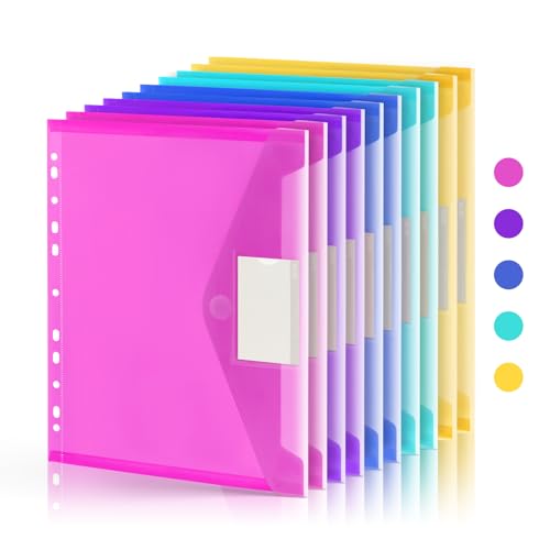 10 Stück Ordnertaschen, 11 Ringordner, transparente Dokumentenmappen, Kunststoff-Umschläge für Dokumente mit Etikett, A4-Größe von ASBEFORE