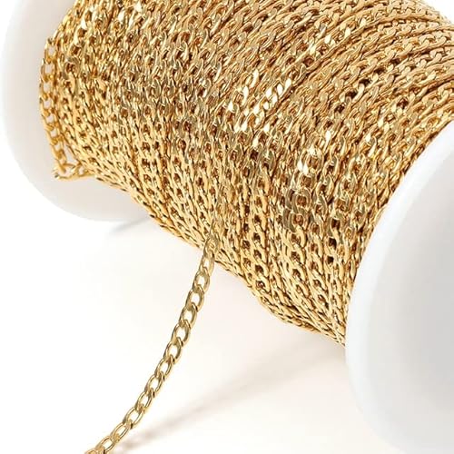 ASDFWA 3 mm Edelstahl Goldkette Halskette Ketten Panzerkette Schmuckketten für handgefertigte Armbänder, die DIY-Material herstellen von ASDFWA