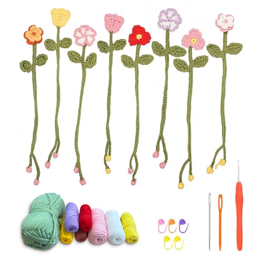 ASDIIT Amigurumi Häkelblumen-Lesezeichen-Sets für Anfänger, Häkel-Starter-Set, gestrickte Blumen, Muttertag, Valentinstag, Weihnachtsgeschenke für Frauen, mit Schritt-für-Schritt-Video, 8 Stück ASDIIT Amigurumi Häkelblumen-Lesezeichen-Sets für Anfänger, Häkel-Starter-Set, gestrickte Blumen, Muttertag, Valentinstag, Weihnachtsgeschenke für Frauen, mit Schritt-für-Schritt-Video, 8 Stück von ASDIIT