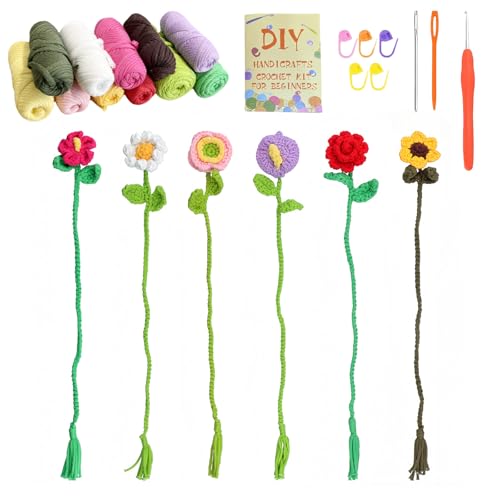 ASDIIT Amigurumi Häkelblumen-Lesezeichen-Sets für Anfänger, Häkel-Starter-Set, gestrickte Blumen, Muttertag, Valentinstag, Weihnachtsgeschenke für Frauen – mit Schritt-für-Schritt-Video, 6 Stück ASDIIT Amigurumi Häkelblumen-Lesezeichen-Sets für Anfänger, Häkel-Starter-Set, gestrickte Blumen, Muttertag, Valentinstag, Weihnachtsgeschenke für Frauen – mit Schritt-für-Schritt-Video, 6 Stück von ASDIIT