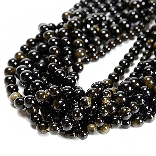 61 Stück schwarze, goldene Obsidian-Perlen, 6 mm, Naturstein, rund, echter Edelstein, für DIY-Armbänder, Schmuckschnüre 61 Stück schwarze, goldene Obsidian-Perlen, 6 mm, Naturstein, rund, echter Edelstein, für DIY-Armbänder, Schmuckschnüre von ASDJHFABKY