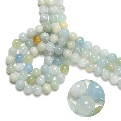 74 Stück (2 Stränge/Set), 10 mm, Aquamarin-Perlen, Natursteinperlen, AAA-Qualität, rund, echter Stein, lose für DIY-Armbänder, Schmuckschnüre von ASDJHFABKY