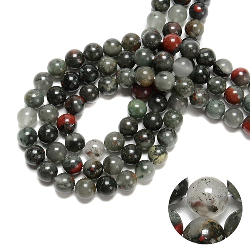 74 Stück (2 Stränge/Set), 10 mm, afrikanischer Blutstein, glatt, rund, Natursteinperlen, AAA-Qualität, rund, echter Stein, lose für DIY-Armbänder, Schmuckschnüre von ASDJHFABKY