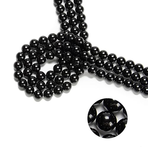 74 Stück (2 Stränge/Set), 10 mm, schwarzer Turmalin, glatte runde Perlen, Natursteinperlen, AAA-Qualität, rund, echter Stein, lose für DIY-Armbänder, Schmuckschnüre von ASDJHFABKY