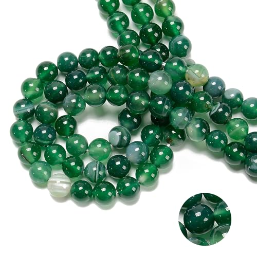 94 Stück (2 Stränge/Set), 8 mm, grüner gestreifter Achat, glatte runde Perlen, Natursteinperlen, AAA-Qualität, Premium-Edelstein, echter Stein, lose für DIY-Armbänder, Schmuckschnüre von ASDJHFABKY