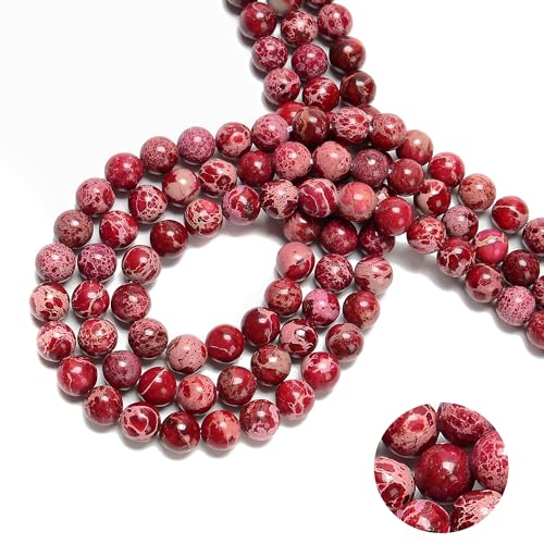 94 Stück (2 Stränge/Set), 8 mm, rote, glatte runde Perlen, Natursteinperlen, AAA-Qualität, Premium-Edelstein, echter echter Stein, lose für DIY-Armbänder, Schmuckschnüre von ASDJHFABKY