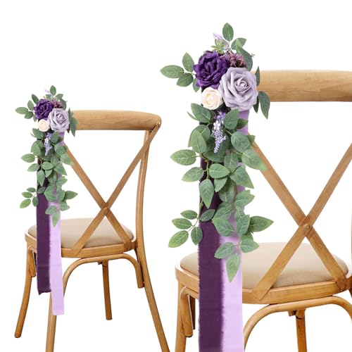 ASDJHFABKY Blumen für den Kirchengang zur Hochzeit, 6er-Set, lila Rosen, Stuhldekoration, Blumenarrangements, Gangblumen mit Chiffonbändern für Hochzeitszeremonie, Party, Kirchenstuhldekoration ASDJHFABKY Blumen für den Kirchengang zur Hochzeit, 6er-Set, lila Rosen, Stuhldekoration, Blumenarrangements, Gangblumen mit Chiffonbändern für Hochzeitszeremonie, Party, Kirchenstuhldekoration von ASDJHFABKY