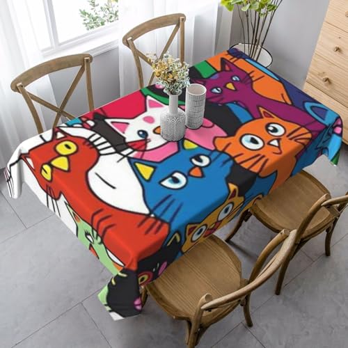 ASDJHFABKY Tischdecke mit Cartoon-Katzenmotiv, bunte Cartoon-Tischdecke für Esstisch, für Zuhause, Küche, Restaurant, Party, Buffet, Picknick, 90 x 140 cm von ASDJHFABKY
