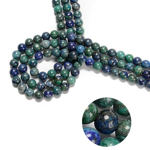 Chrysokollperlen, glatt, rund, Natursteinperlen, Güteklasse AAA, rund, echter Stein, lose für DIY-Armbänder, Schmuckschnüre, 94 Stück (2 Stränge/Set), 8 mm von ASDJHFABKY