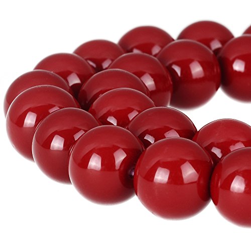 Druk tschechische Glasperlen, rund, undurchsichtig, bemalt, Schmuckherstellung, Strang (rot, 12 mm) von ASDJHFABKY