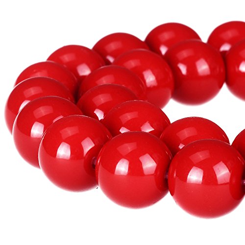 Druk tschechische Glasperlen, rund, undurchsichtig, bemalt, Schmuckherstellung, Strang (rot, 12 mm) von ASDJHFABKY