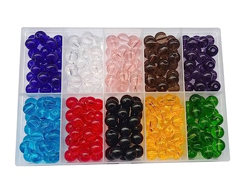 Glasperlen, 8 mm, 250 Stück, 10 Farben, rund, glatt, lose Perlen für Armbänder, Halsketten, Schmuckherstellung, Basteln (8 mm, 50831 gemischte Farbe 1) von ASDJHFABKY