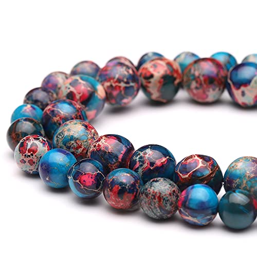 Natürliche Edelsteinperlen zur Schmuckherstellung, 10 mm, blauer imperialer Jaspis, poliert, rund, glatte Steinperlen für Armband, Halskette, 38,1 cm Natürliche Edelsteinperlen zur Schmuckherstellung, 10 mm, blauer imperialer Jaspis, poliert, rund, glatte Steinperlen für Armband, Halskette, 38,1 cm von ASDJHFABKY