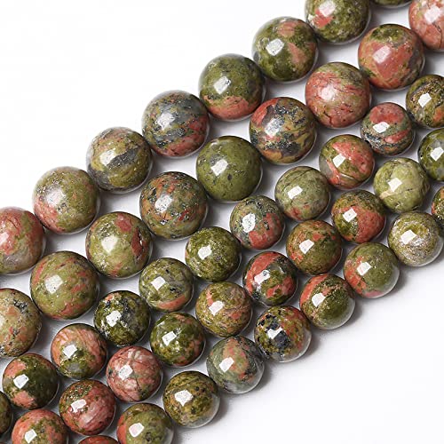Natürliche Unakit-Edelsteinperlen, rund, lose Perlen für Schmuckherstellung, Armband, Halskette, 10 mm, 38 Stück von ASDJHFABKY