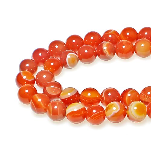 Natürliche rot gestreifte Achat-Perlen, rund, lose Perlen für Schmuckherstellung, DIY, Armband, Halskette (8 mm) von ASDJHFABKY