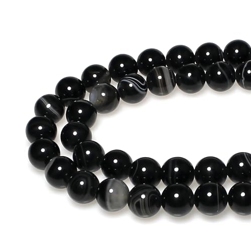 Natürliche schwarze, gestreifte Achat-Perlen, rund, lose Perlen für Schmuckherstellung, DIY, Armband, Halskette (6 mm) von ASDJHFABKY