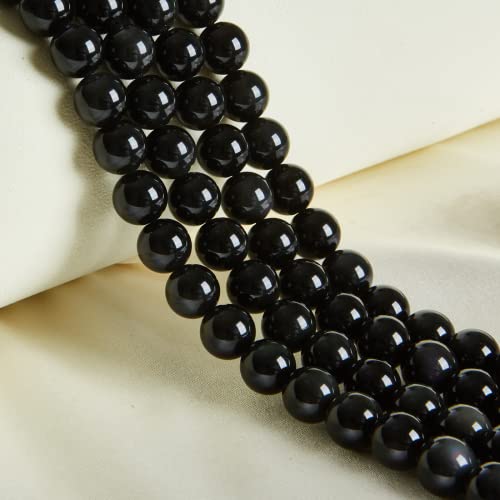 Natürliche schwarze Obsidian-Perlen, rund, lose Perlen für Schmuckherstellung, 8 mm, 45 Stück von ASDJHFABKY