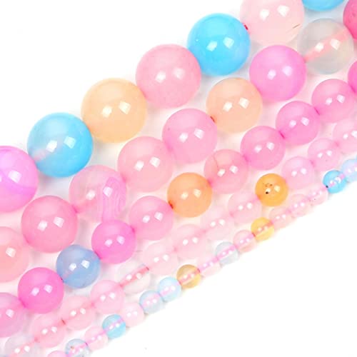 Naturstein-Perlen, 8 mm, bunter Chalcedon, rund, lose Edelsteine, Energieheilperlen für Armband, Halskette, Ohrringe, Schmuckherstellung, Handarbeit, DIY-Armband, Strang (8 mm, 48 Stück, bunt) von ASDJHFABKY