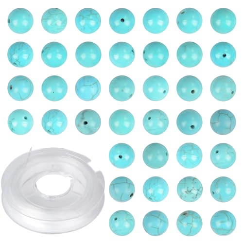 Natursteinperlen, 10 mm, 100 Stück, blau, türkis, rund, echter Stein, lose Edelstein-Lochgröße, 1 mm, DIY-Charm, glatte Perlen für Armband, Halskette, Ohrringe (Blau-Türkis, 10 mm) von ASDJHFABKY