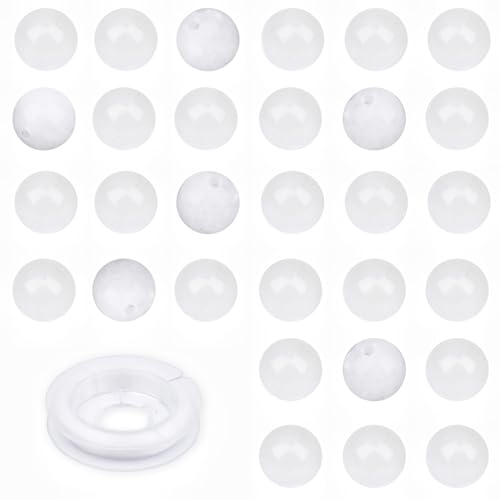 Natursteinperlen, 10 mm, weiße Jade, rund, echter Stein, lose Edelstein-Perlen, Lochgröße 1 mm, DIY-Charm, glatte Perlen für Armband, Halskette, Ohrringe, 100 Stück (weiße Jade, 10 mm) von ASDJHFABKY