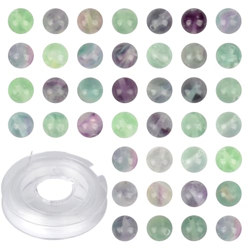 Natursteinperlen, Fluorit, rund, echter Stein, Perlen, loser Edelstein, Lochgröße, 1 mm, DIY-Charm, glatte Perlen für Armbänder, Halsketten, Ohrringe, 6 mm, 200 Stück (Fluorit, 6 mm) von ASDJHFABKY