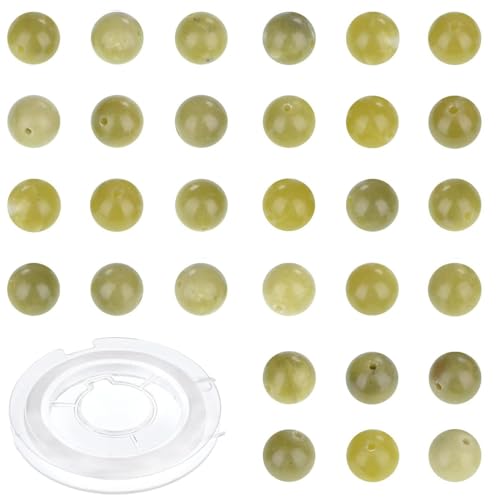 Natursteinperlen, kanadische Jade, rund, echte Steinperlen, lose Edelstein-Perlen, Lochgröße 1 mm, glatte Perlen für Armband, Halskette, Ohrringe, 10 mm, 100 Stück (kanadische Jade, 10 mm) von ASDJHFABKY