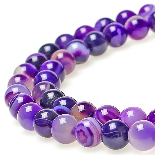 Natursteinperlen, lila gestreifter Achat, rund, lose Perlen für Schmuckherstellung, DIY, Armband, Halskette (10 mm) von ASDJHFABKY
