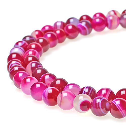 Natursteinperlen, rosenrot, gestreift, Achat, rund, lose Perlen für Schmuckherstellung, DIY, Armband, Halskette (8 mm) von ASDJHFABKY
