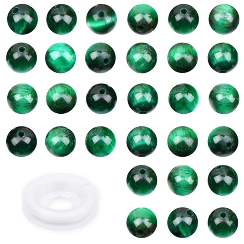 Natursteinperlen, rund, 4 mm, grünes Tigerauge, echter Stein, loser Edelstein, DIY-Charm, glatte Perlen für Armbänder, Halsketten, Ohrringe, Lochgröße 1 mm (grünes Tigerauge, 4 mm), 200 Stück von ASDJHFABKY