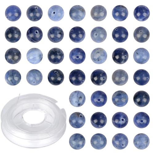 Natursteinperlen, rund, Sodalith, 4 mm, 200 Stück, Sodalith, echter Stein, loser Edelstein, DIY-Charm, glatte Perlen für Armbänder, Halsketten, Ohrringe, Lochgröße 1 mm (Sodalith 4 mm) von ASDJHFABKY