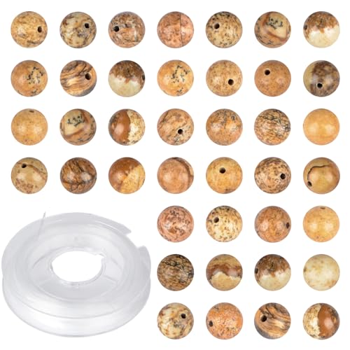 Natursteinperlen, rund, echter Stein, lose Edelstein-Perlen, Lochgröße 1 mm, glatte Perlen für Armband, Halskette, Ohrringe, 100 Stück, 100 Stück (gelbes Bild Jaspis, 10 mm) von ASDJHFABKY