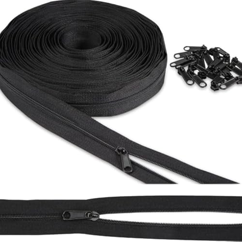 #3 Nylon-Spiralreißverschluss, 9,1 m, Reißverschlussrolle zum Nähen, Nylonspule mit 20 schwarzen Schiebern für Heimwerker, Nähen, Schneider, Handwerk, Bages (Schwarz, Nr. 3) von ASEANAO