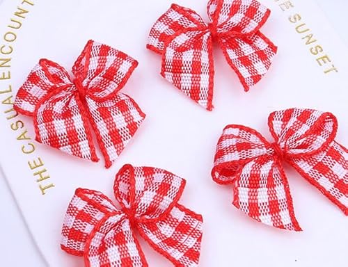 50 Stück Mini-Schleifen, kariertes Band, Blumen, kariert, Schleifenapplikationen, Basteln, für Nähen, Scrapbooking, Hochzeit, Geschenk (Rotweiß) von ASEANAO