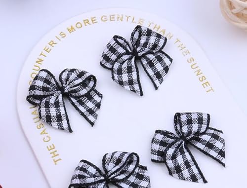 50 Stück Mini-Schleifen, kariertes Band, Blumen, kariert, Schleifenapplikationen, Basteln, für Nähen, Scrapbooking, Hochzeit, Geschenk (Schwarzweiß) von ASEANAO