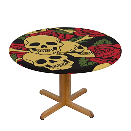ASEELO Runde Tischdecke, Rosen- und Totenkopf-Druck, dekorative Tischdecke, abwischbare Tischdecke für Esstisch, Innen- und Außenbereich von ASEELO