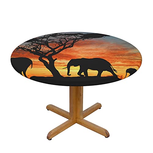 ASEELO Runde Tischdecke, afrikanischer Elefanten-Druck, dekorative Tischdecke, abwischbare Tischdecke für Esstisch, Teetisch und drinnen und draußen von ASEELO