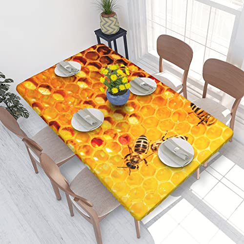 ASEELO Tischdecke, 122 cm, Biene auf Wabenmuster, dekorative Tischdecke, abwischbar, für Esstisch, Tisch und drinnen und draußen von ASEELO