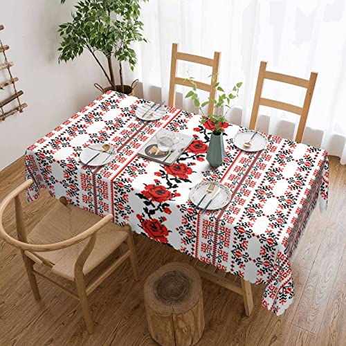 ASEELO Ukrainische Stickerei Rose Weihnachtstischdecke Esszimmer Tischdecke mit Spitze, rechteckige dekorative Tischdecke 137,2 x 182,9 cm. von ASEELO