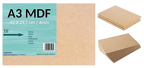 ASENME 10 Stück MDF-Holzplatte 42 x 29,7 x 4 mm, Holzplatte, Holzplatten, Holz zum Basteln (A3) von ASENME