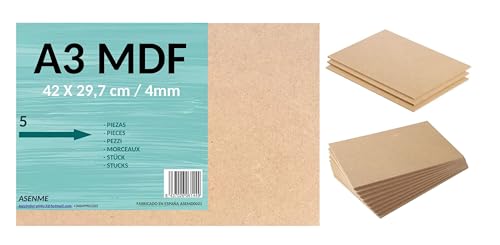 ASENME MDF 5 Stück Holzbrett 42x29,7x4mm, Holzblätter, Modellieren, Durchbrochen, DIY, Basteln. Holzscheibe (42cm*29.7cm(A3) 5 Einheiten) von ASENME