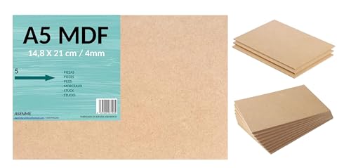 ASENME 5 Stück Holzplatten, MDF, 21 x 14,8 x 4 mm, Holzbrett, Holzblätter, Holz für Handwerk (A5) von ASENME