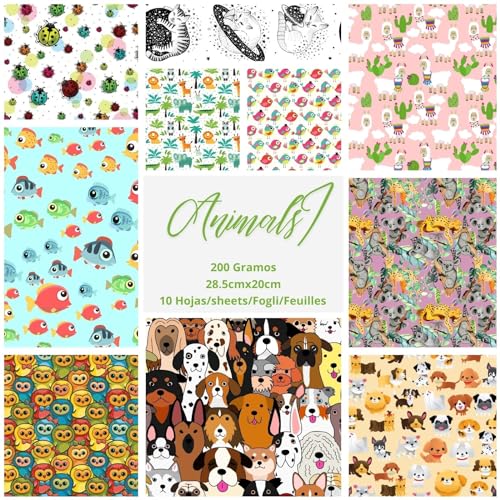 ASENME Papier für Scrapbooking, Basteln, 10 Einheiten Papier (Tiere 1, 10 Einheiten) von ASENME
