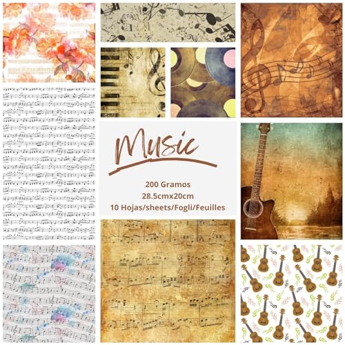ASENME Scrapbooking-Papier, 10 Stück, 200-Gramm-Papier Papier (Musik, 10 Einheiten) von ASENME