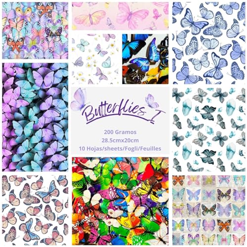 ASENME Scrapbooking-Papierbögen, dekoriertes Papier - 200g-Papier, A4 Papier (Schmetterlinge, 10 Einheiten) von ASENME