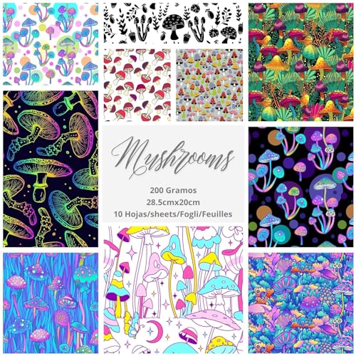 ASENME Scrapbooking-Papierbögen, gemustertes Papier im A4-Format Papier (Pilze, 10 Einheiten) von ASENME