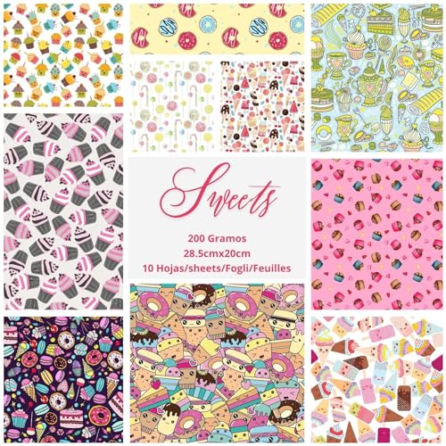 ASENME Vintage-Scrapbooking-Papier im A4-Format Papier (Süßigkeiten, 10 Einheiten) von ASENME
